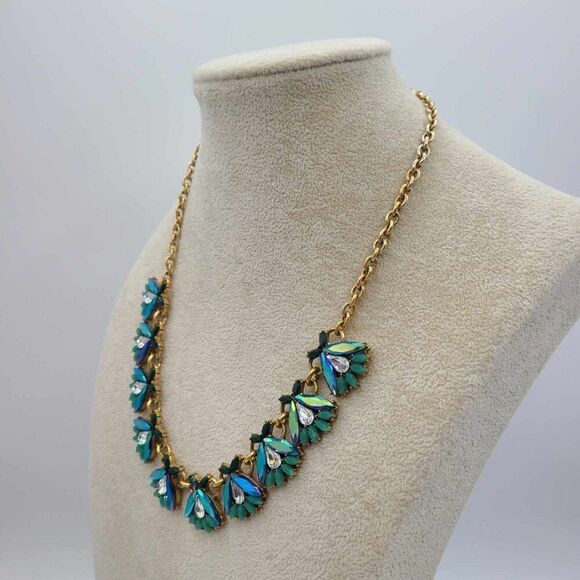 J Crew Shades of Blue Crystal Statement Necklace and Earrings. - Picture 4 of 11